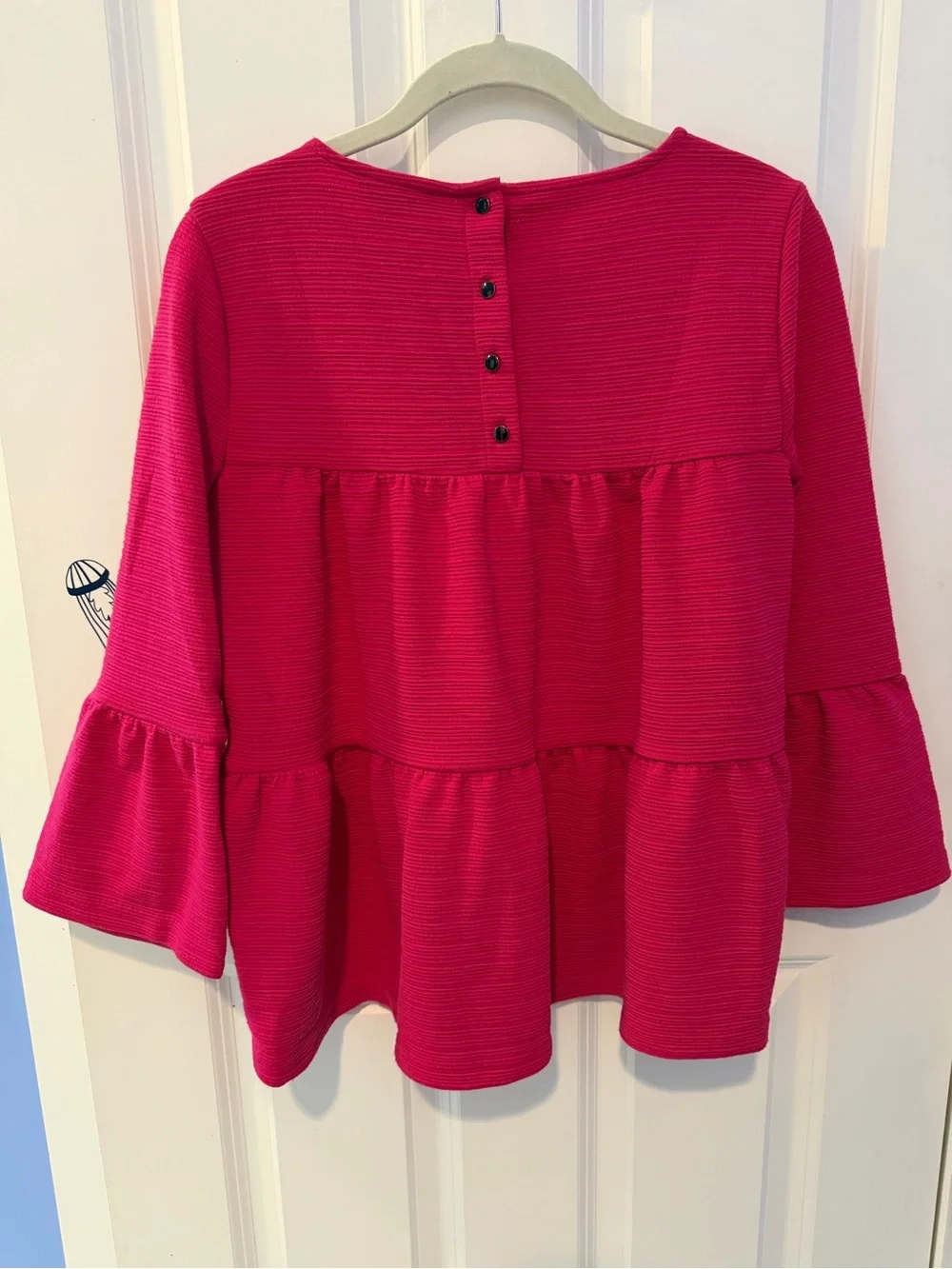 J. Crew Women’s Bright Pink Ribbed Tiered Bell-Sleeve Top